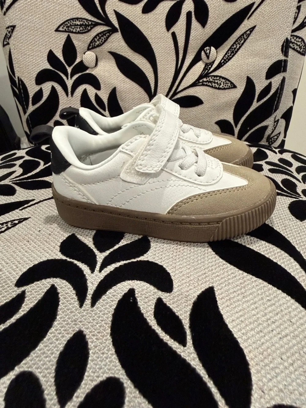 Carter's White and Tan Kids Sneakers with Hook-and-Loop Strap